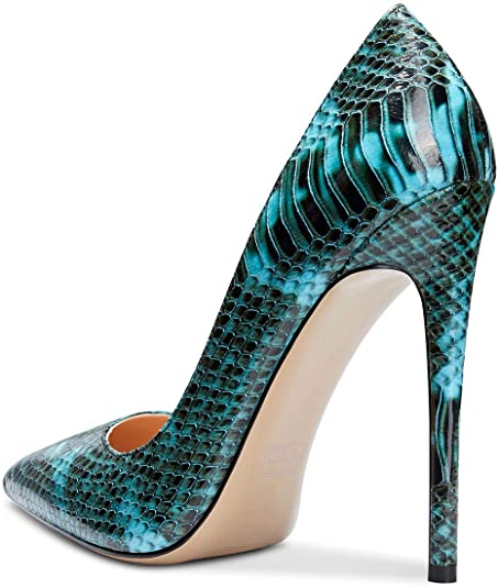 Fashionable Black & Teal Scaled High Heel Pumps