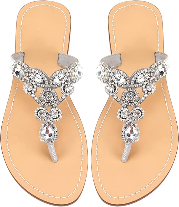 Dark Silver Rhinestone T-Strap Summer Elegant Sandals