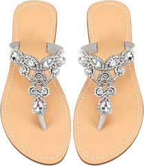 Dark Silver Rhinestone T-Strap Summer Elegant Sandals
