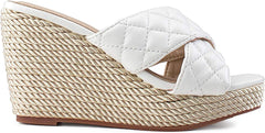 Quilted Pink Open Toe Wedge Sandals