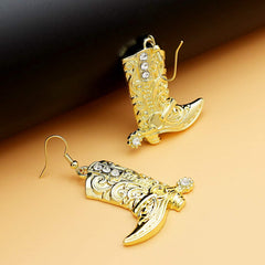 Polish Gold Dangle Drop Western Texas Boots Earrings