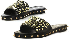 Spike Studded Black Slip On Mules Tonie Slide Sandals