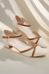 Versatile simple one-line buckle pointed toe chunky high heels