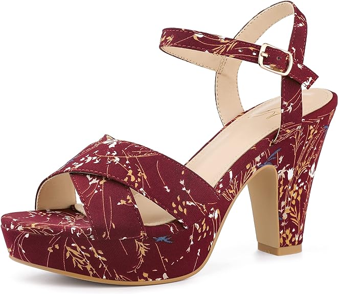 Black Floral Platform Heel Sling Back Sandals