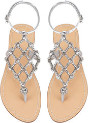 Silver Diamond Sequin Rhinestone Sparkle Fashion Sandals