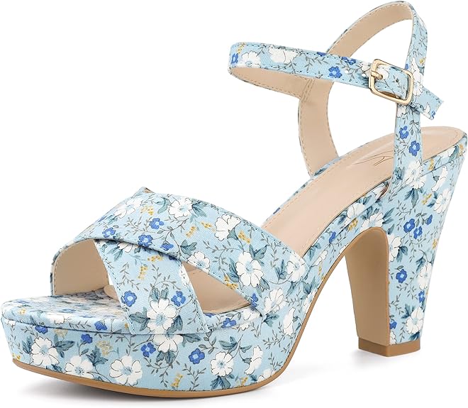 Green Floral Platform Heel Sling Back Sandals