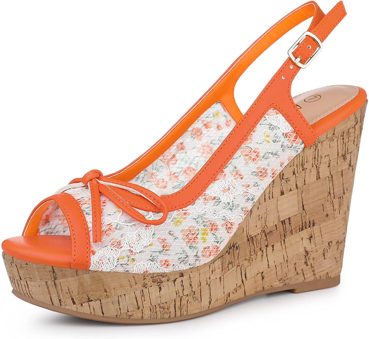 Orange Flower Lace Platform Wedge Heel Sandals