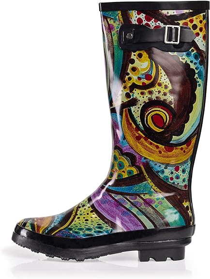 Black Floral Waterproof Rain Boots Water Shoes