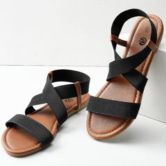 Cross Strap Black Non Slip Flat Elastic Sandals