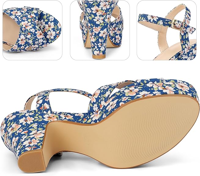 Black Floral Platform Heel Sling Back Sandals