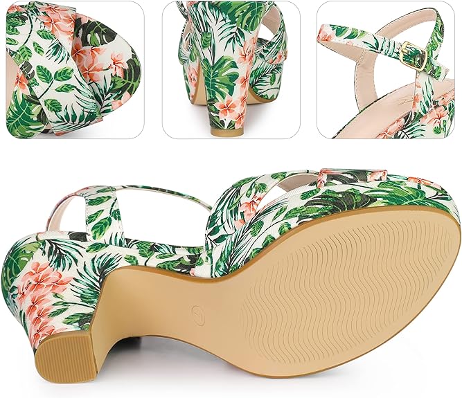 Black Floral Platform Heel Sling Back Sandals