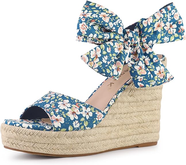 Platform Floral Black Wedge Sandals