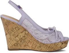 Purple Lace Platform Wedge Heel Sandals
