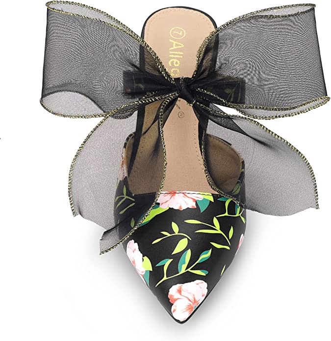 Chiffon Bow Blue Floral Pointed Toe Heels