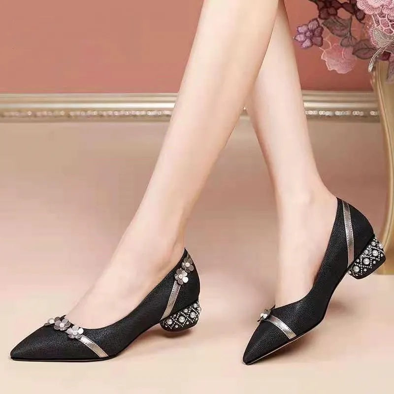 Cresfimix Sapatos Femininas Women Fashion Black Square Heel Shoes Lady Cute Comfort Spring & Summer Hollow Out Heel Shoes