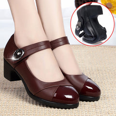 Crystal Button Med Heels Mary Janes Women 2024 New Comfort Soft Bottom Moccasins Shoes Woman Square Heel Casual Shoes