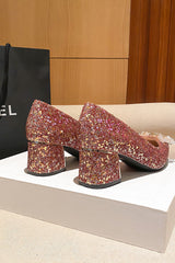 Thick heels with evening dress sequined high heels