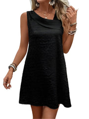 SLEEVELESS DRESS WITH ASYMMETRICAL COLLAR