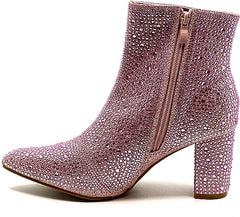 Rhinestone Studded Sequin Pink Rhinestone Ankle Boots