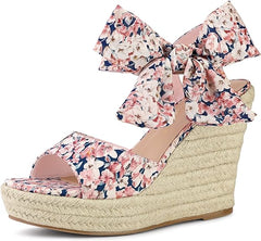 Platform Floral Teal Wedge Sandals