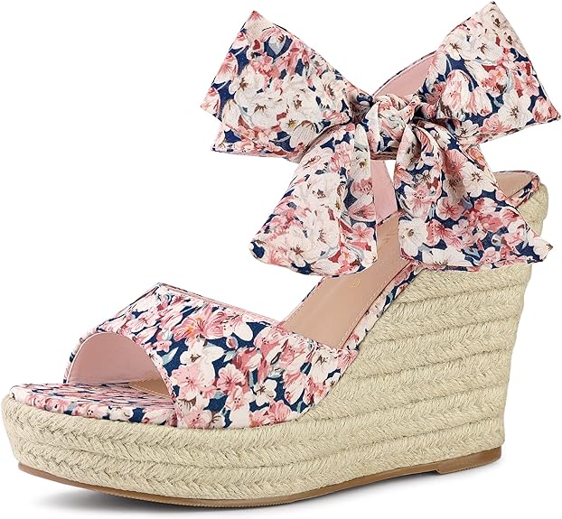 Platform Floral Black Wedge Sandals