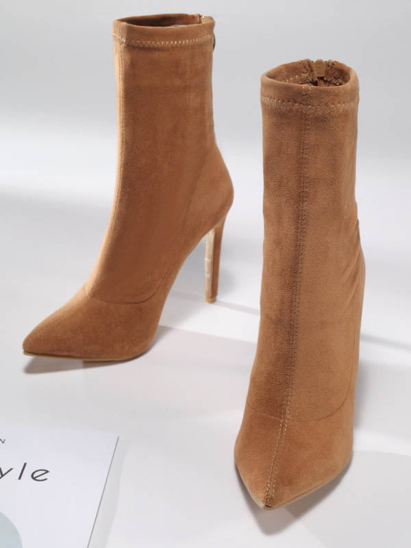 Spitz zulaufende, einfarbige Stiefel mit geteiltem Schaft 