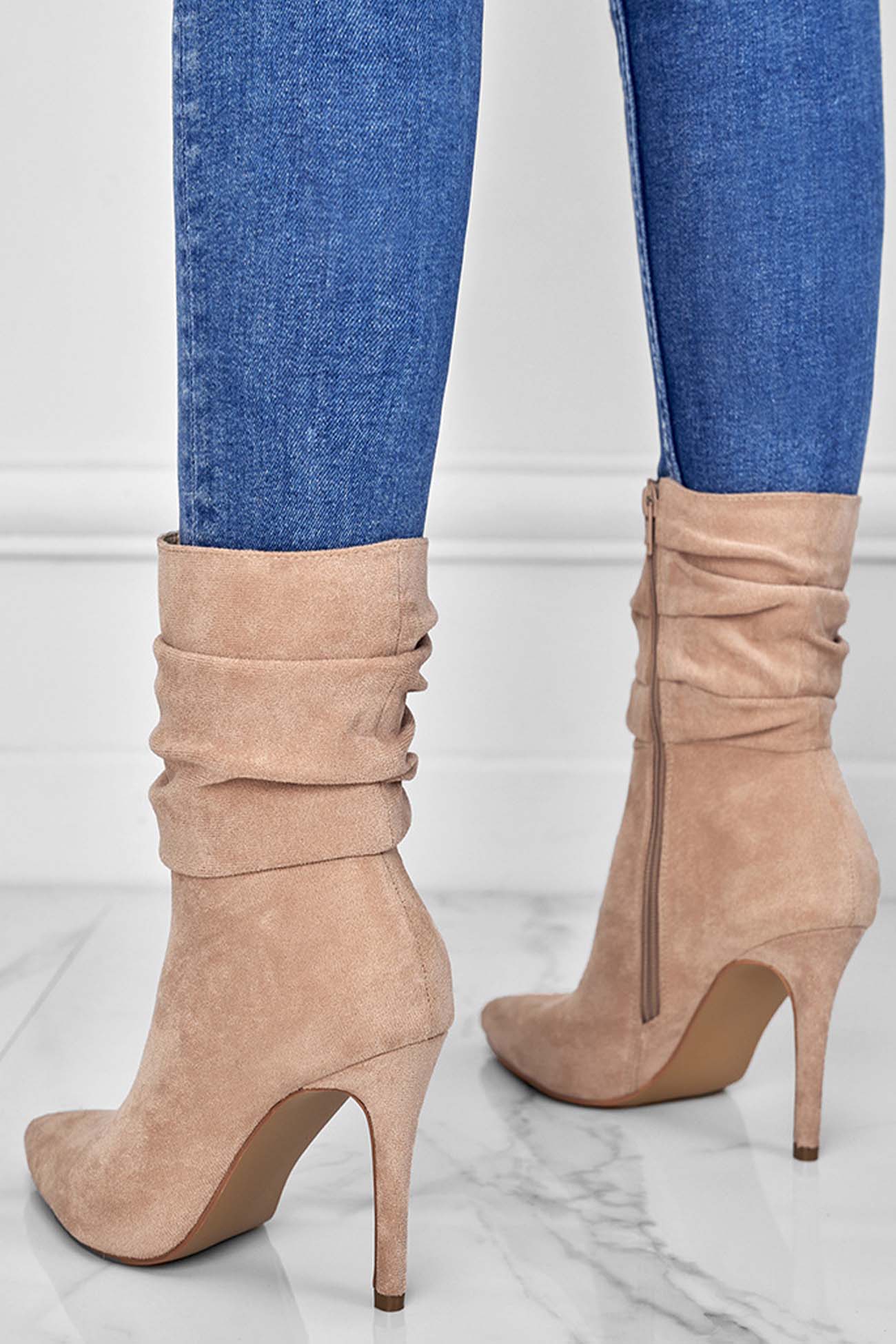 New Fashion Spring Outfit Suede Pointed Toe Stiletto Mid-Calf Boots