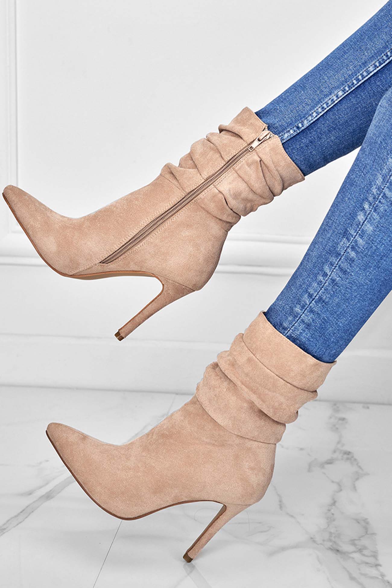 New Fashion Spring Outfit Suede Pointed Toe Stiletto Mid-Calf Boots