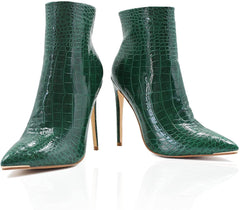 Women's Pointed Toe Stiletto Green Chic Ankle Alligator Boots