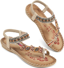 Bohemian Beaded Yellow Floral Open Ring Toe Sandals