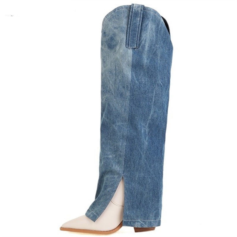 Agatha Blue Jean Knee High Boots