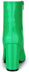 Walk Higher Green  Chunky Heel Pointed Toe Zipper Ankle Boots
