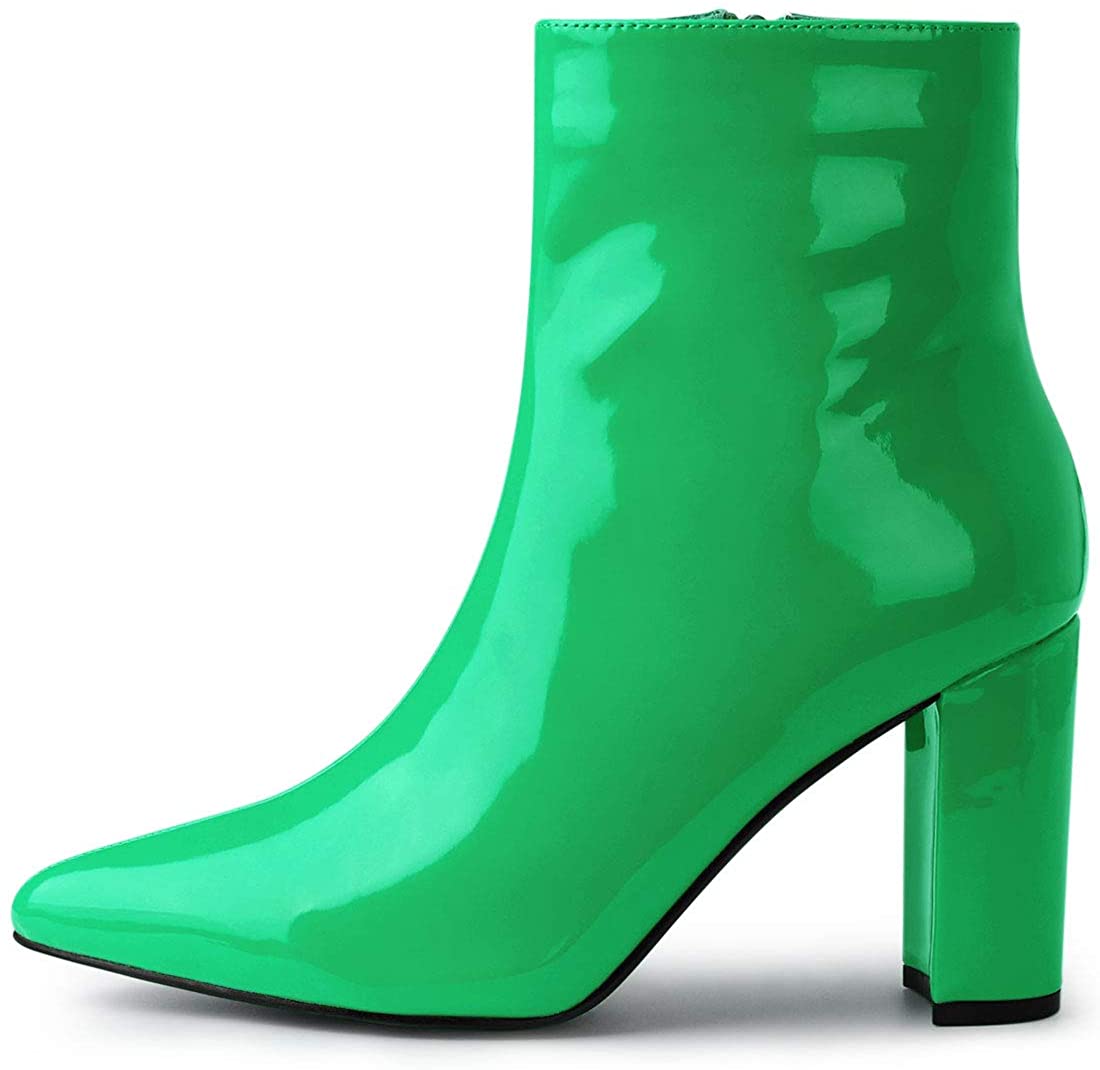 Walk Higher Green  Chunky Heel Pointed Toe Zipper Ankle Boots