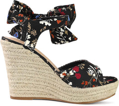 Espadrille Wedge Black Floral Platform Slingback Sandals