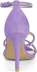 Strappy Rhinestone Purple High Heel Sandals