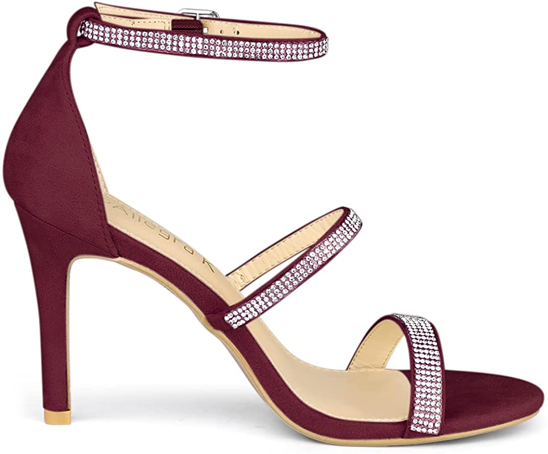 Strappy Rhinestone Burgundy High Heel Sandals