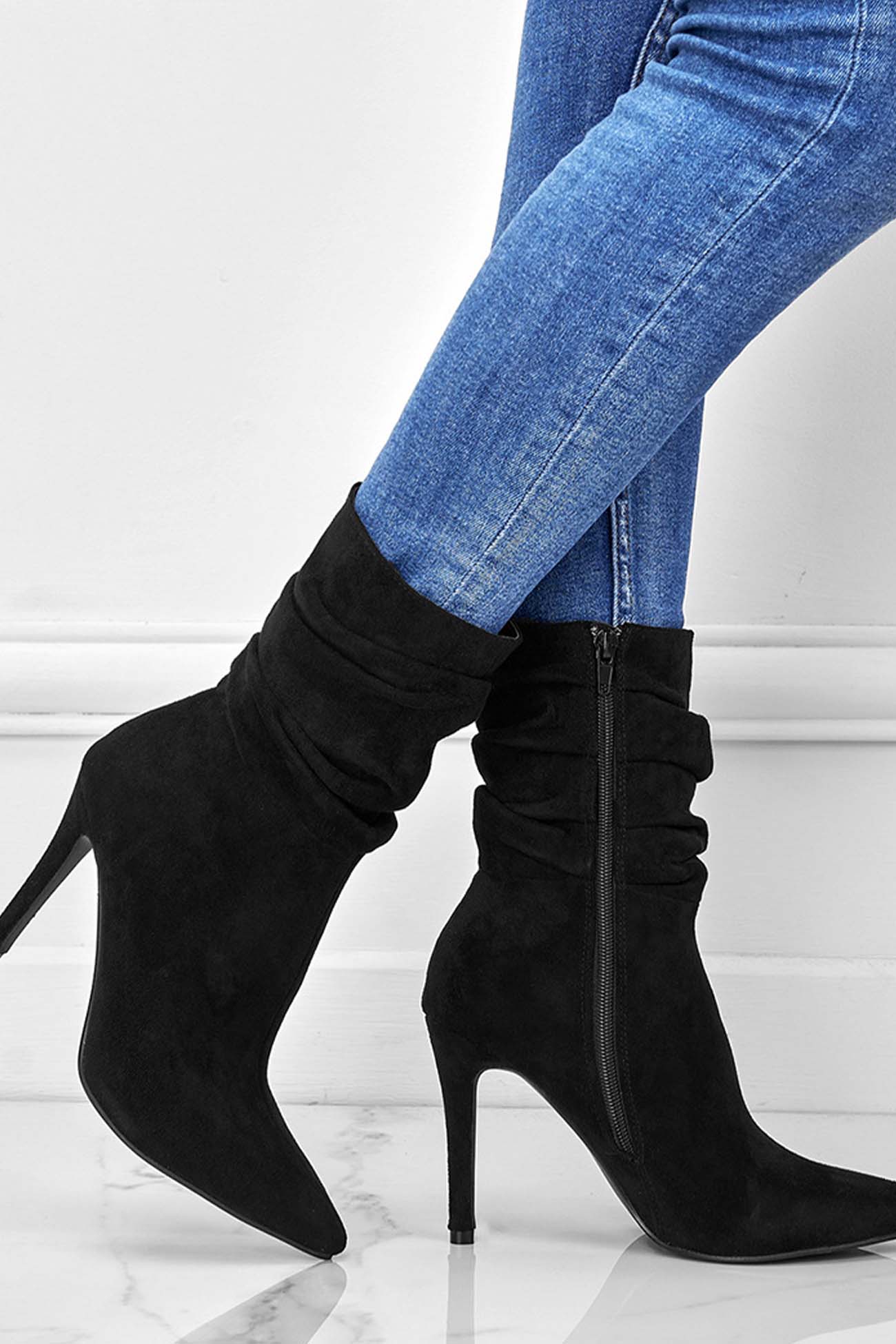 New Fashion Spring Outfit Suede Pointed Toe Stiletto Mid-Calf Boots