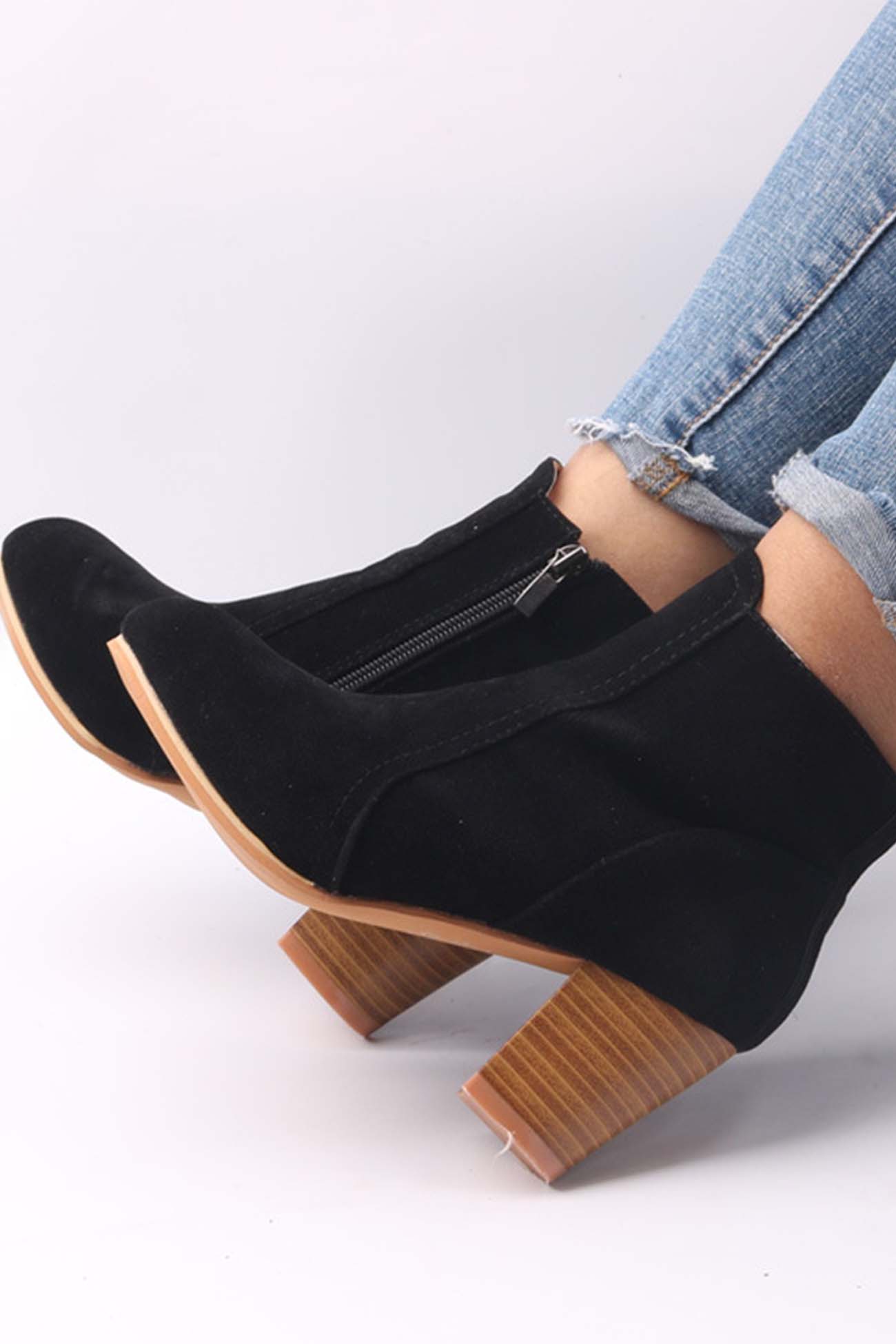New Fashion Spring Outfit Frosted Round Toe Chunky Heel Ankle Boots