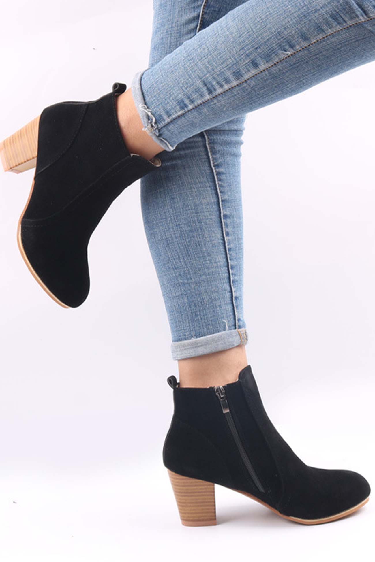 New Fashion Spring Outfit Frosted Round Toe Chunky Heel Ankle Boots
