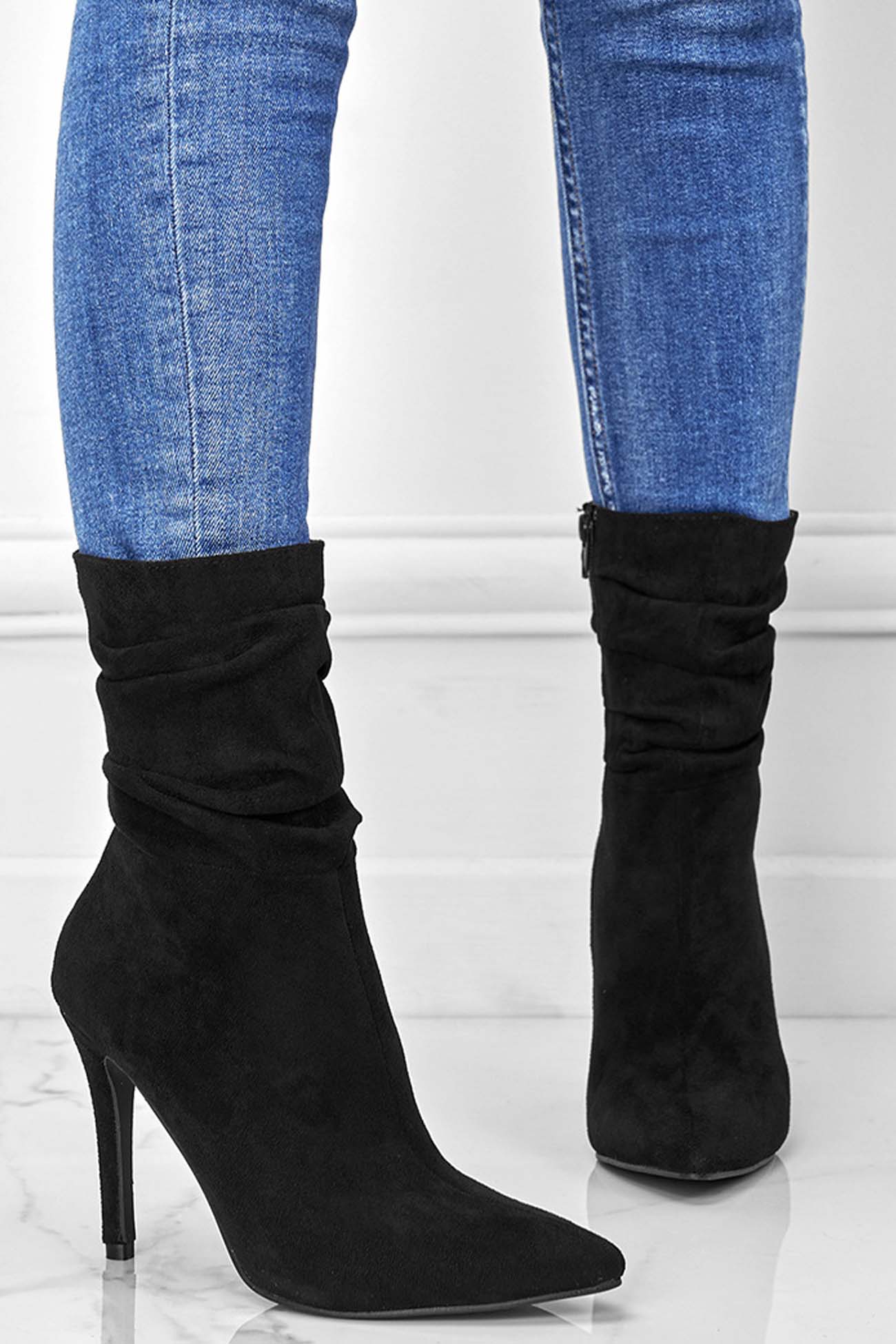 New Fashion Spring Outfit Suede Pointed Toe Stiletto Mid-Calf Boots