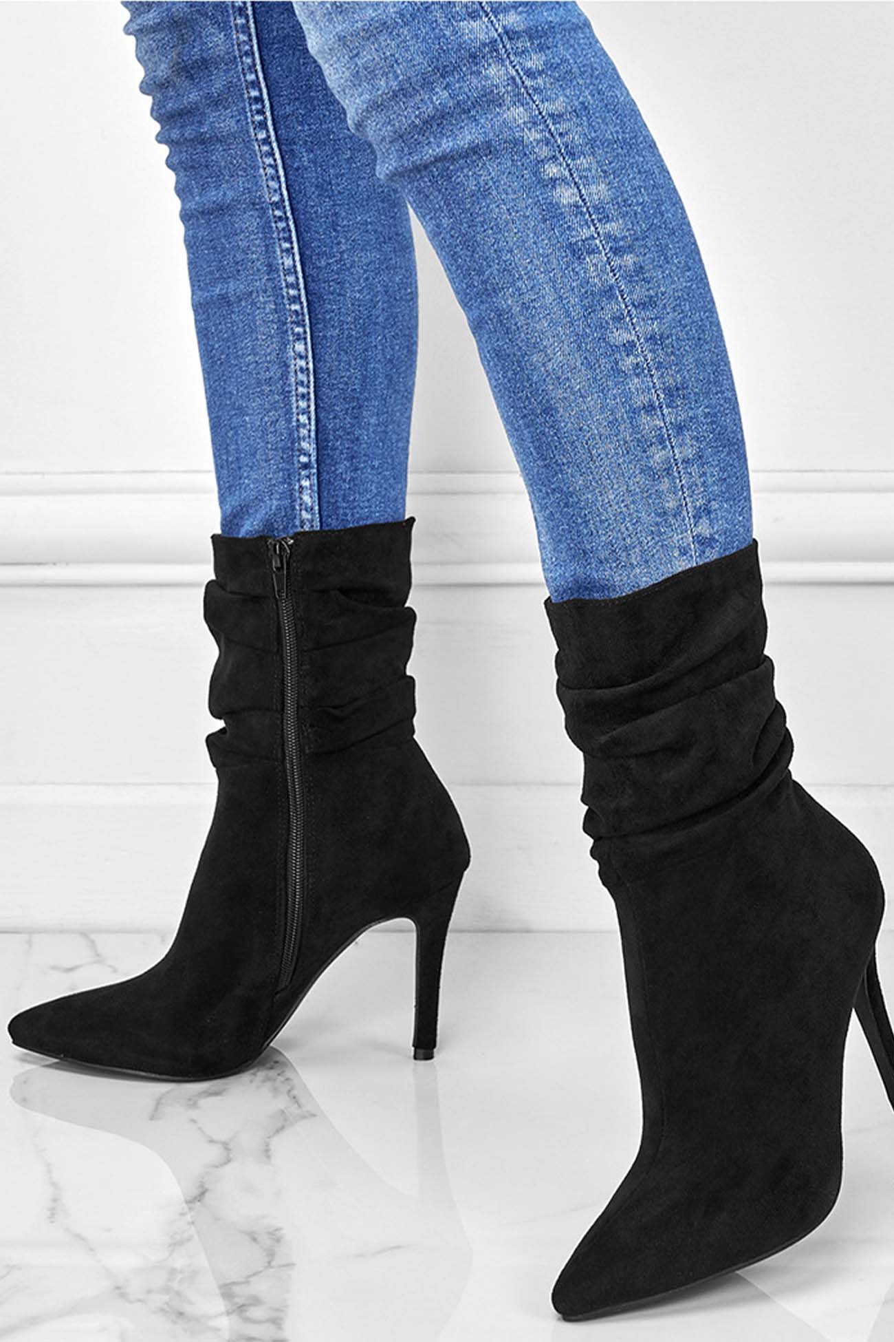 New Fashion Spring Outfit Suede Pointed Toe Stiletto Mid-Calf Boots