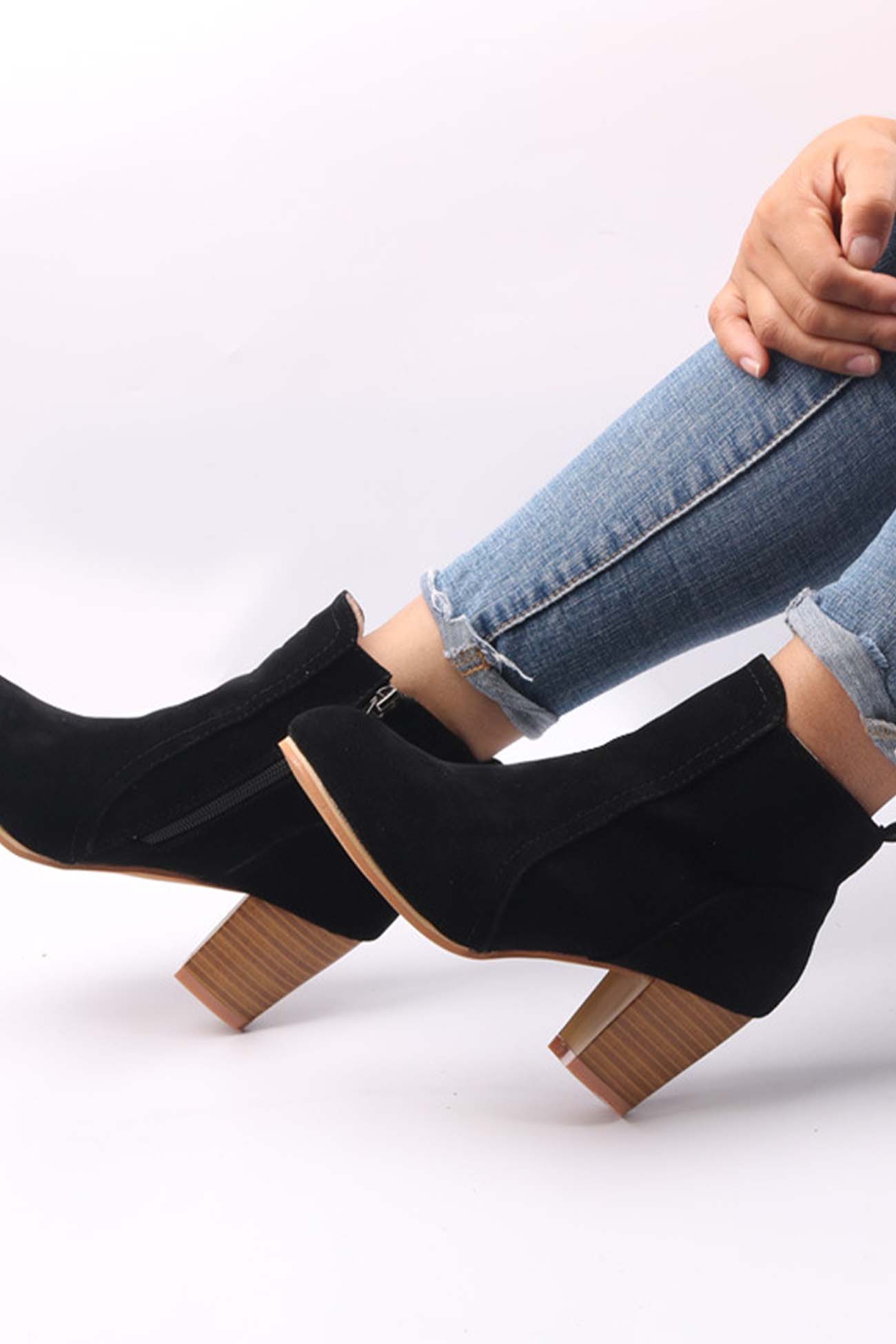 New Fashion Spring Outfit Frosted Round Toe Chunky Heel Ankle Boots