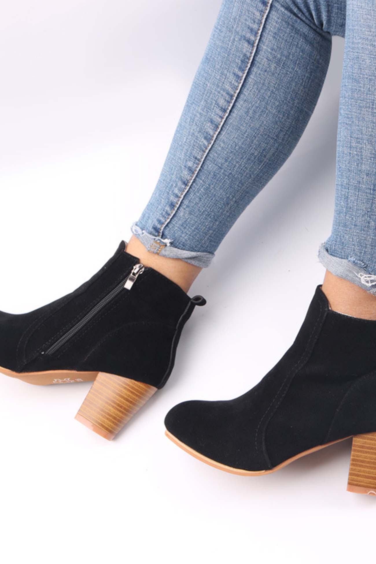 New Fashion Spring Outfit Frosted Round Toe Chunky Heel Ankle Boots