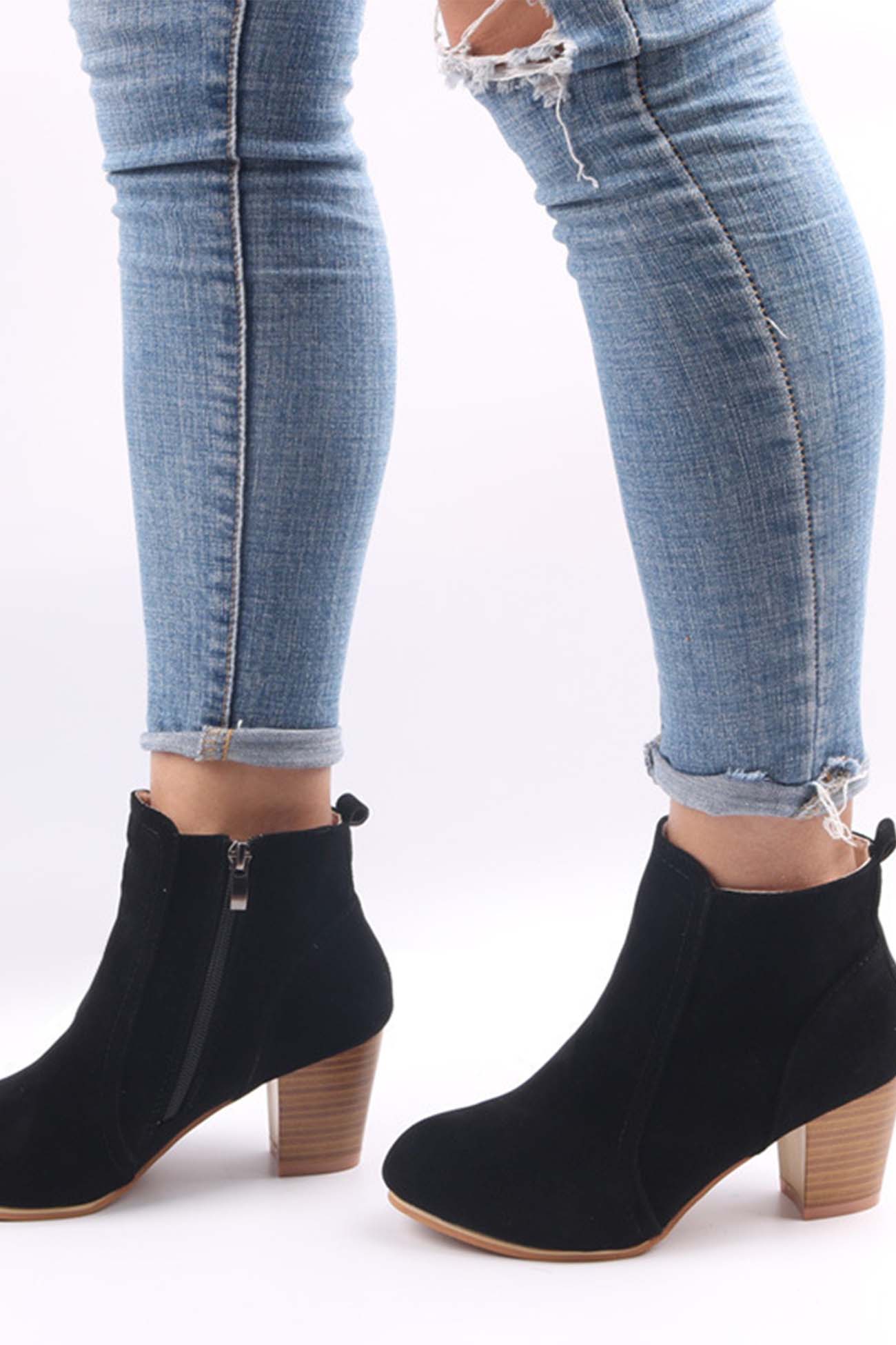 New Fashion Spring Outfit Frosted Round Toe Chunky Heel Ankle Boots