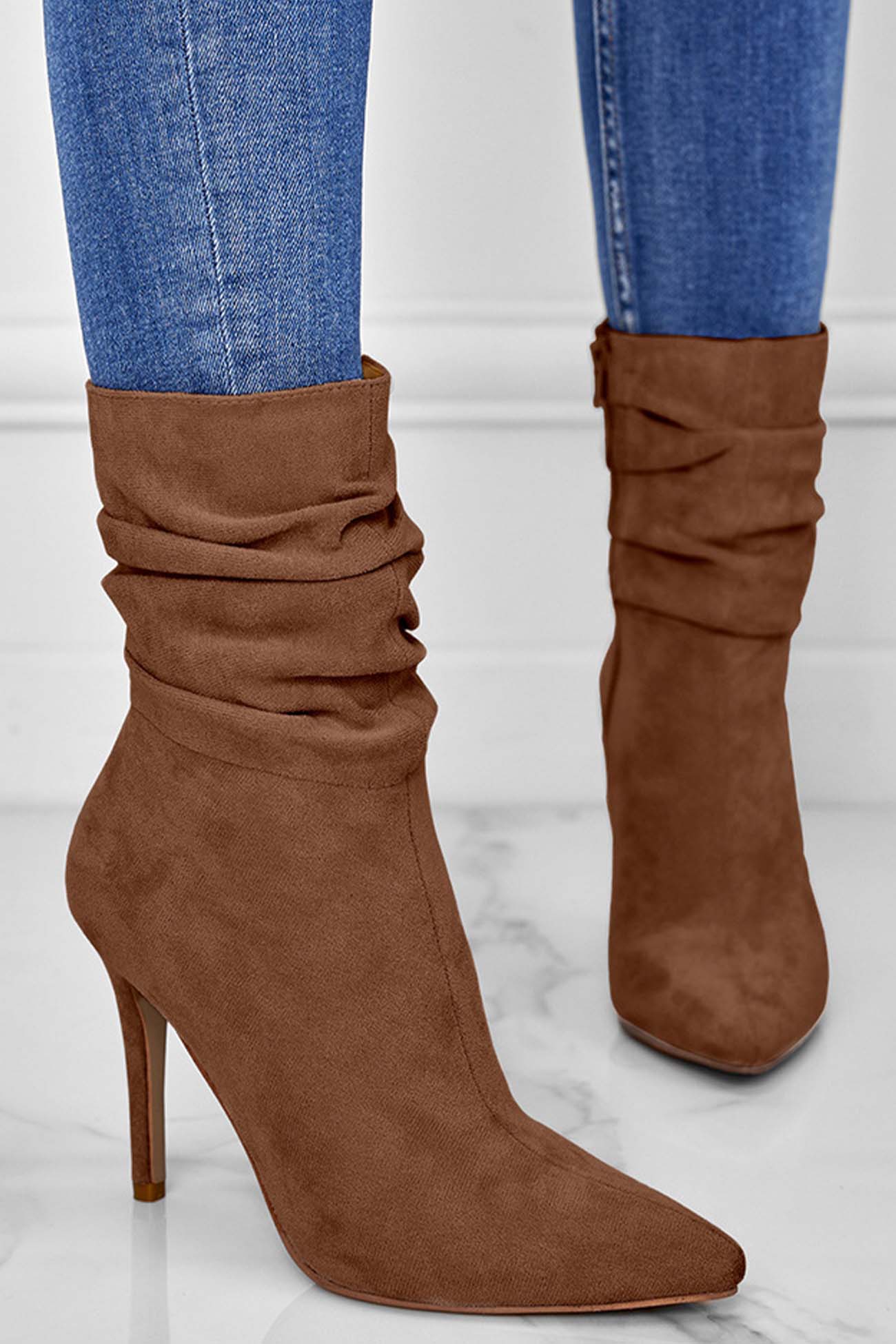 New Fashion Spring Outfit Suede Pointed Toe Stiletto Mid-Calf Boots