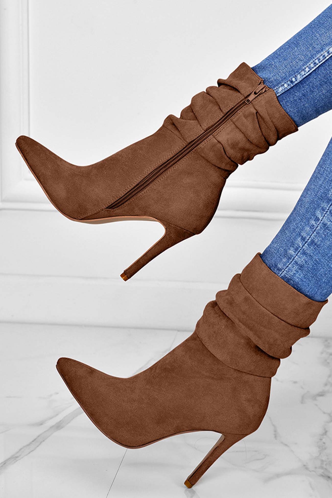 New Fashion Spring Outfit Suede Pointed Toe Stiletto Mid-Calf Boots