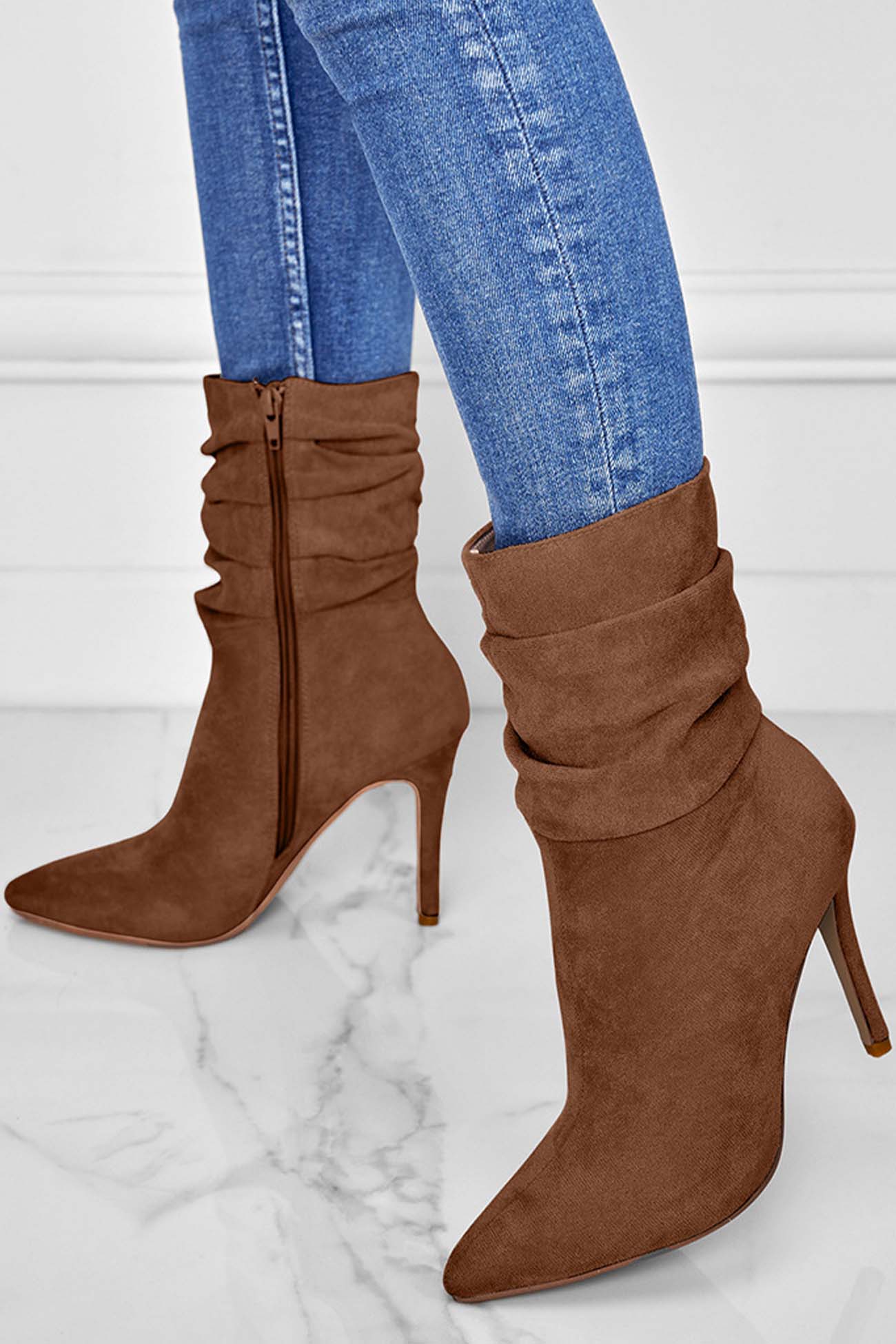 New Fashion Spring Outfit Suede Pointed Toe Stiletto Mid-Calf Boots
