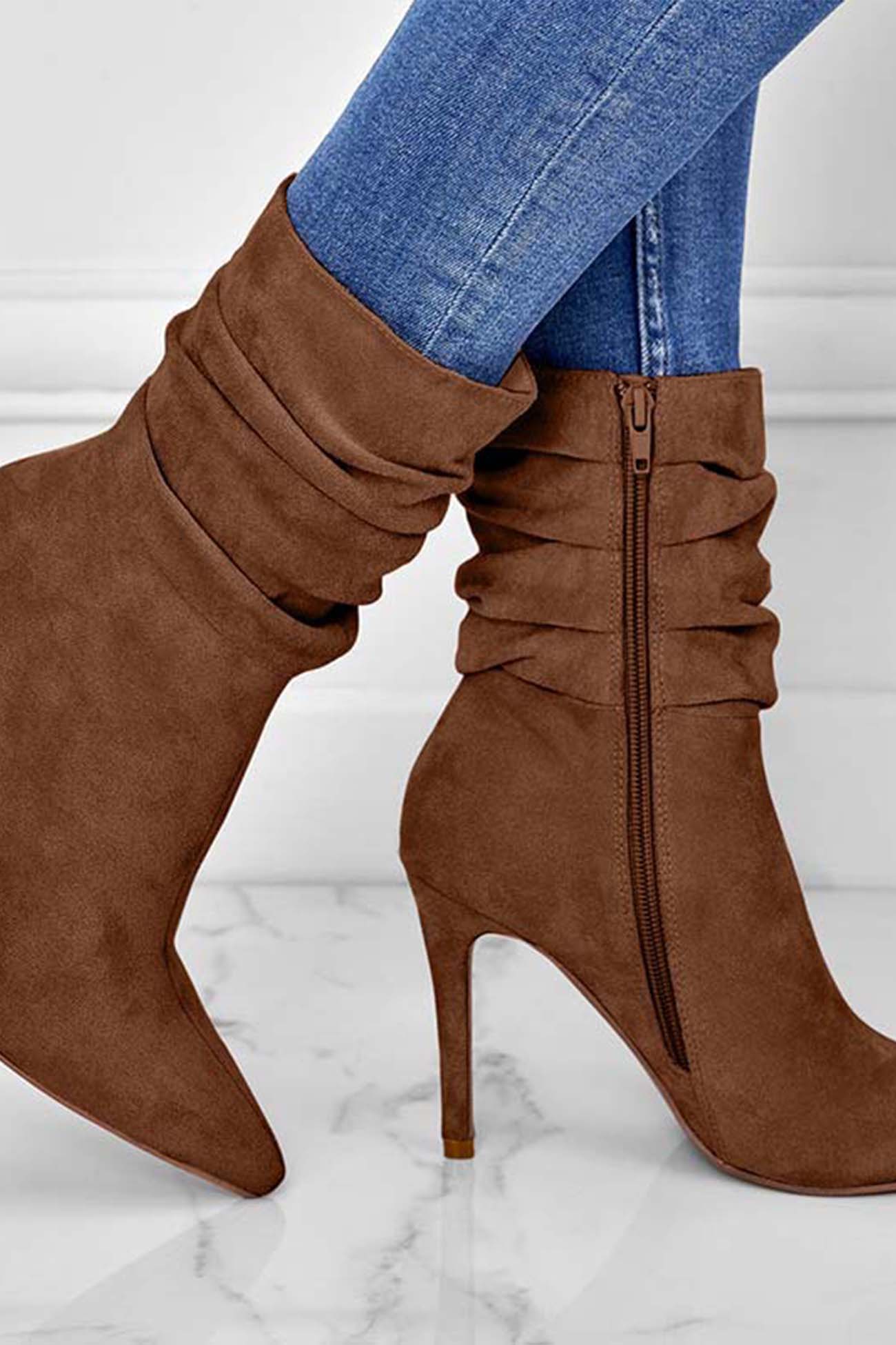 New Fashion Spring Outfit Suede Pointed Toe Stiletto Mid-Calf Boots