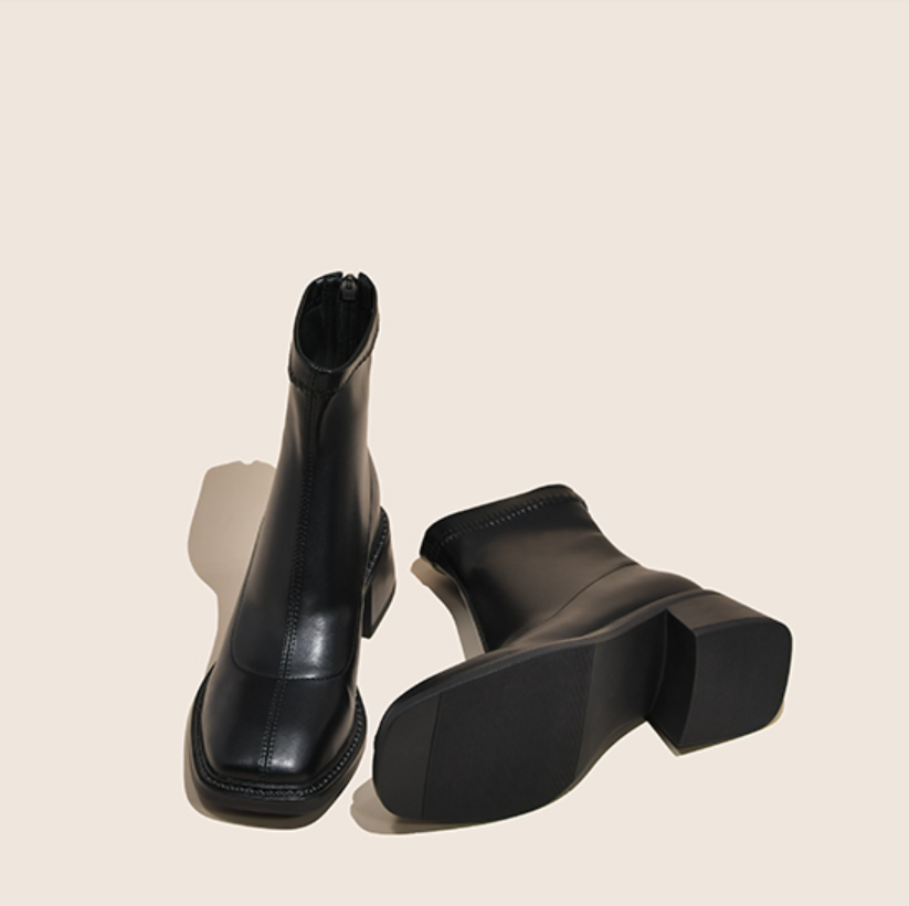 Back Zipper Square Toe Boots GS254