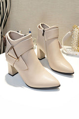 New Fashion Spring Outfit Solid Color Pointed Toe Buckle Ankle Boots